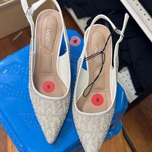 TOP Moda Women's Glittering Cream Slingback Heels